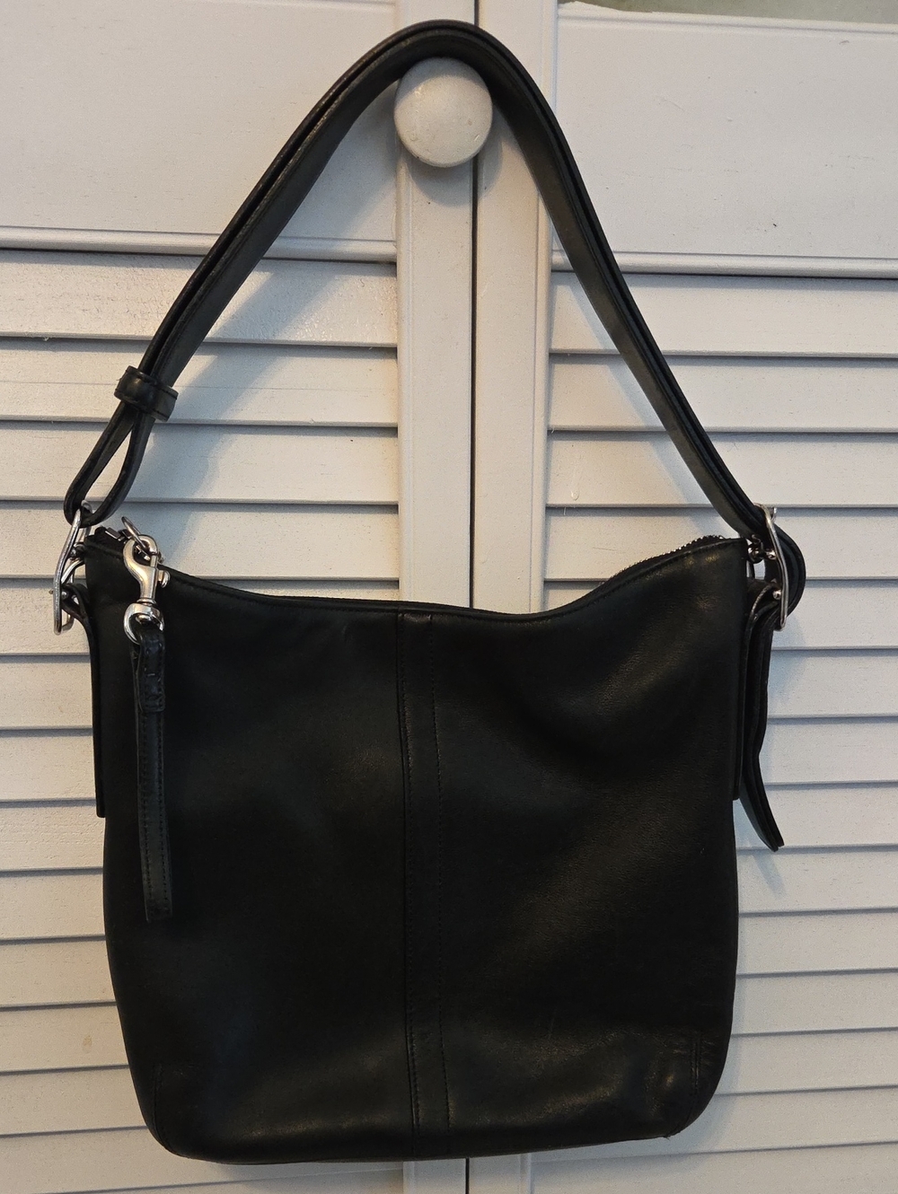 Coach Black Leather Shoulder Bag with Silver Hardware